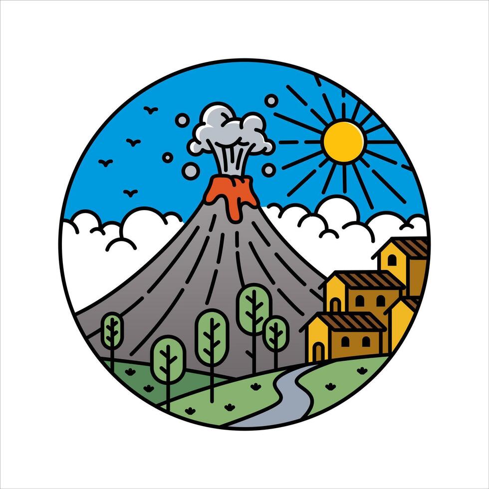 Natural volcano in the frame illustration vector