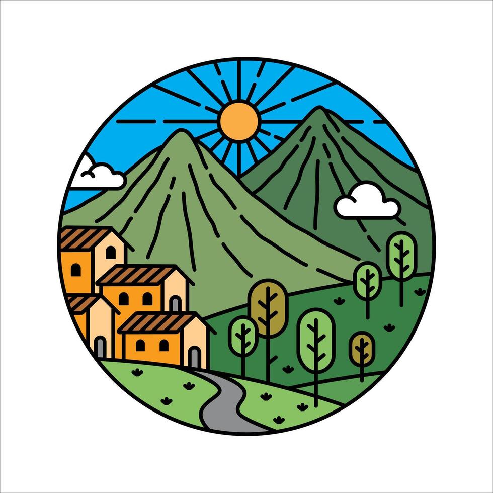 Natural scenery residence in the frame illustration vector