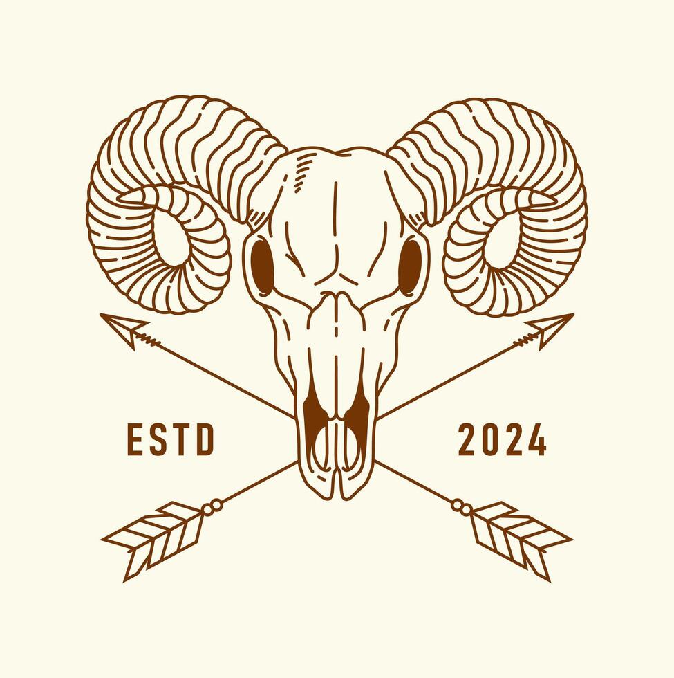 Cute sheep skull line art illustration vector