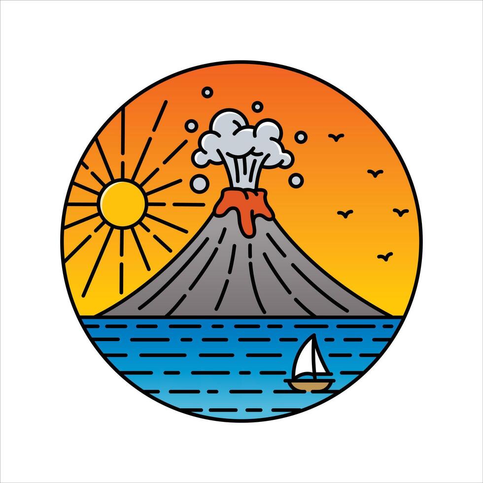 Natural scenery volcano in the frame illustration vector