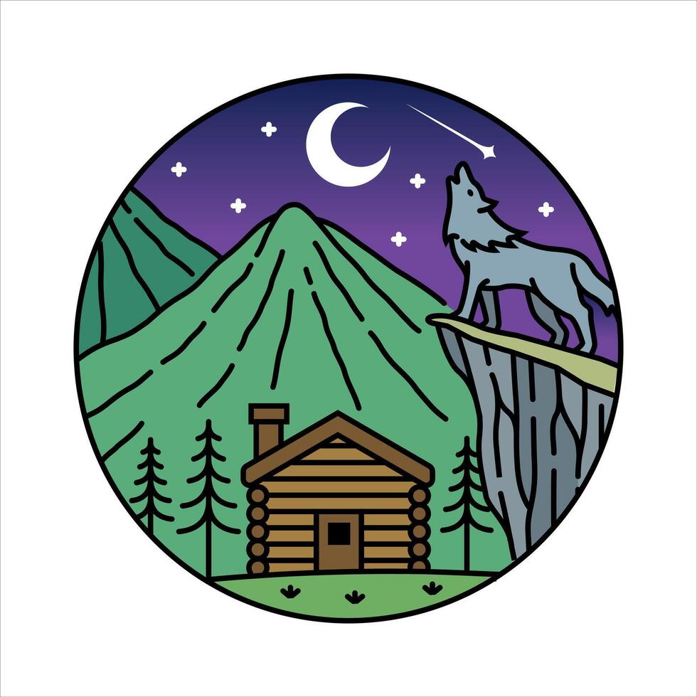 Scenery wolf in the frame illustration vector