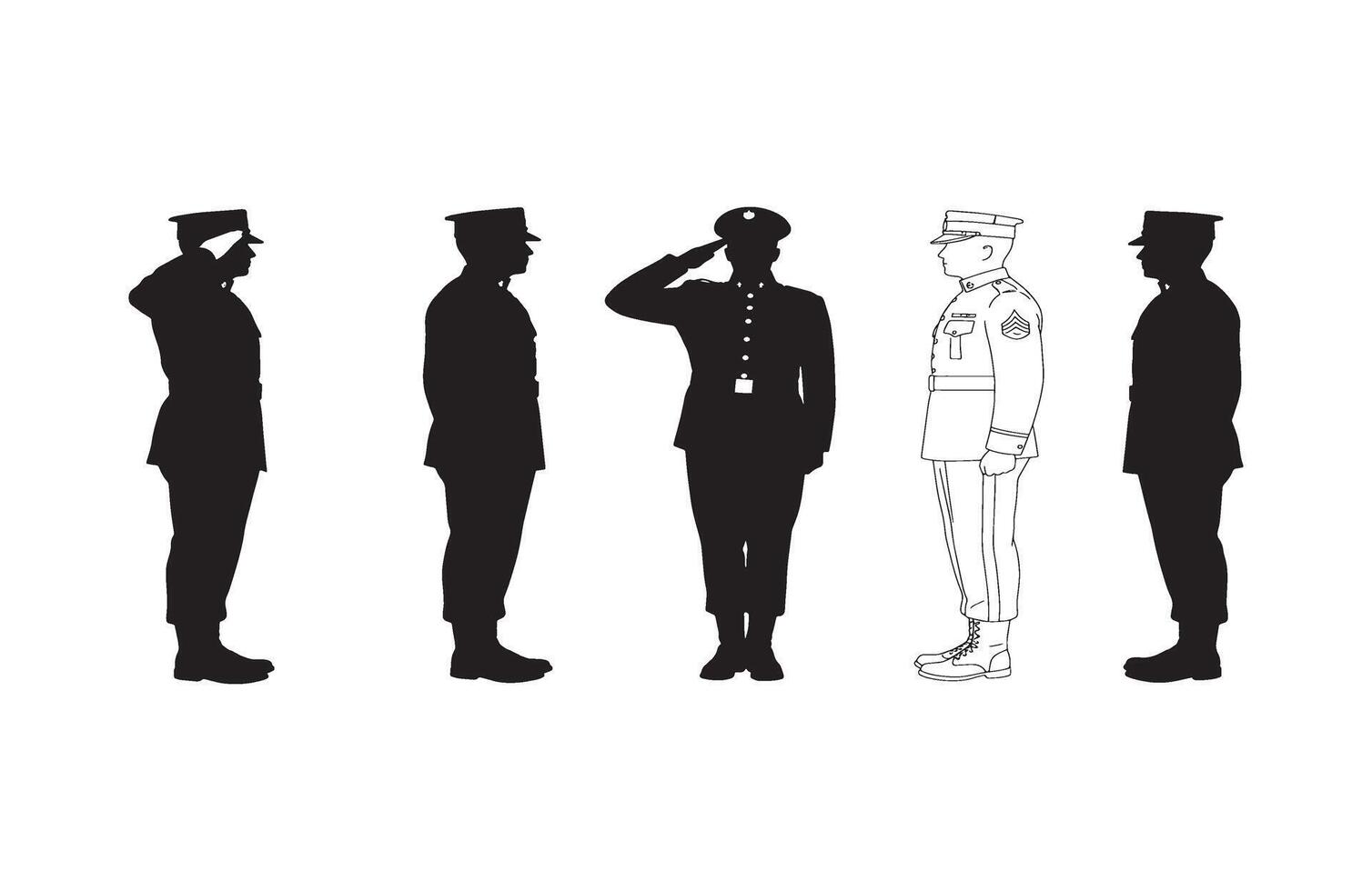 Symbolic illustration of an officer in full dress uniform saluting with pride vector