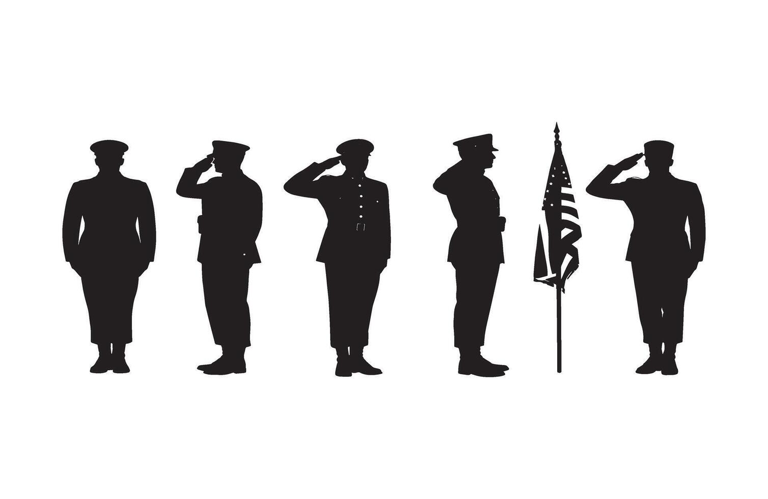 Army officer saluting during a formal ceremony in a dignified silhouette artwork vector