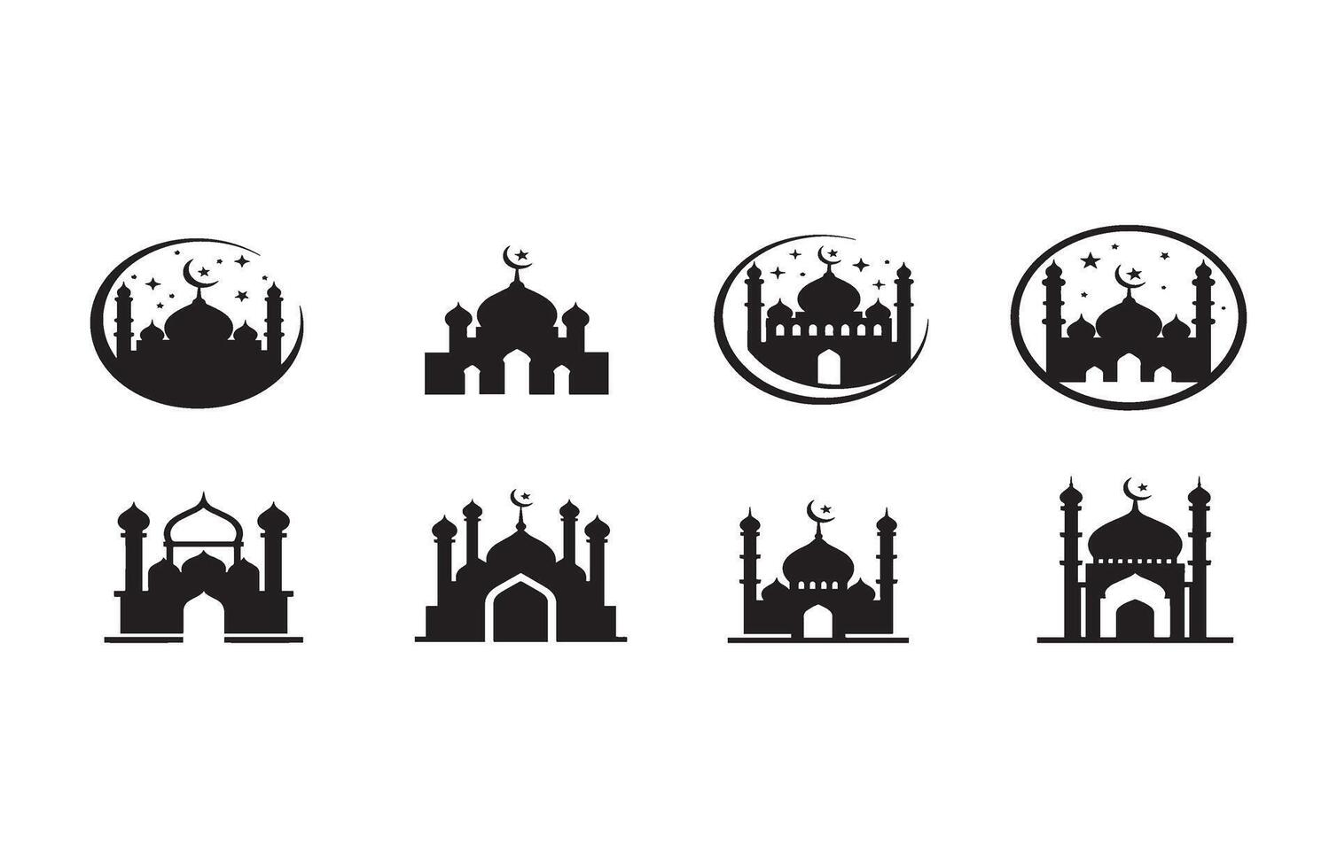 Holy Crescent Mosque Icons for Spiritual and Devotional Graphics vector