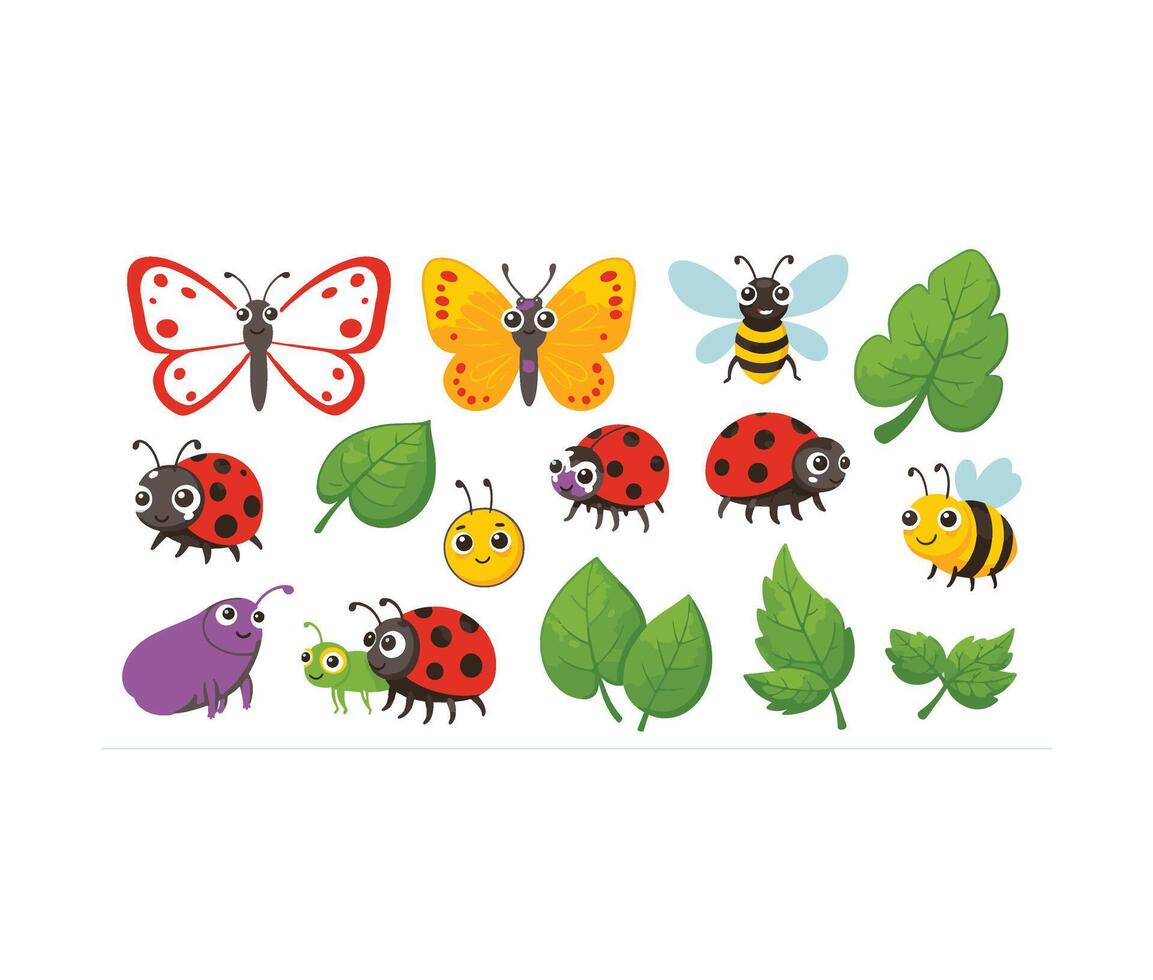 Vibrant butterfly and bug sticker set perfect for nature lovers vector