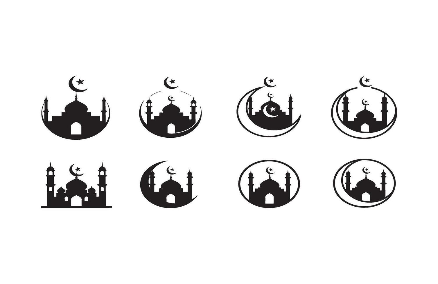 Black and White Mosque Silhouettes for Elegant Religious Artwork vector