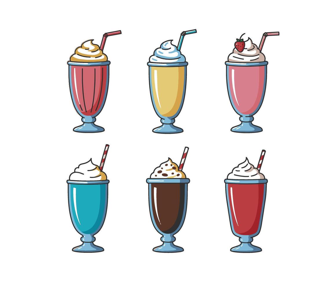 Cold Juicy Drinks and Colorful Tasty Smooth Beverage Set vector