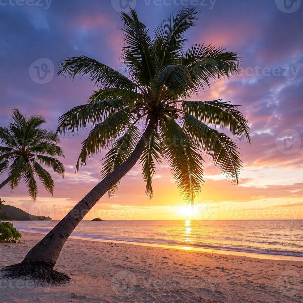 the atmosphere of the afternoon view on the beach with white sand and decorated with coconut trees photo