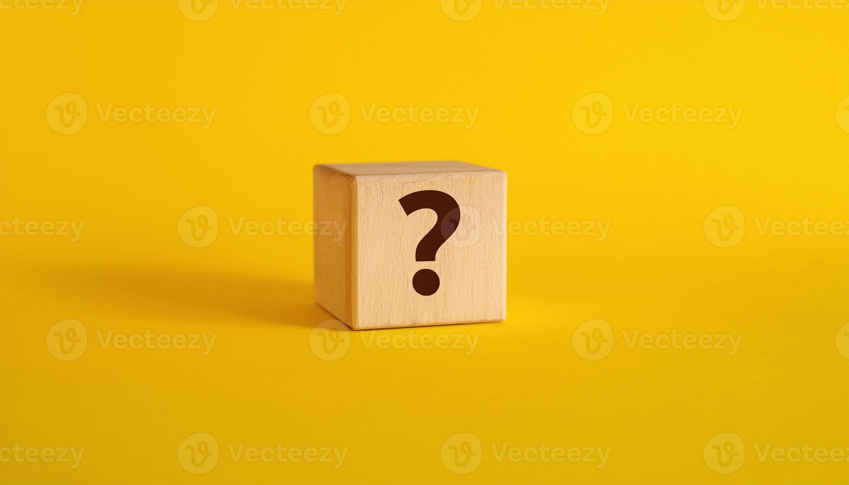 Quest Icon on Wooden Cube with Yellow Background photo