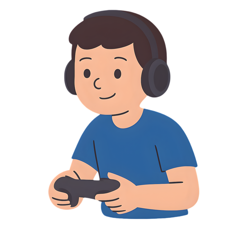 Transparent background gaming boy playing game with headset digital art indoor close-up view fun experience png