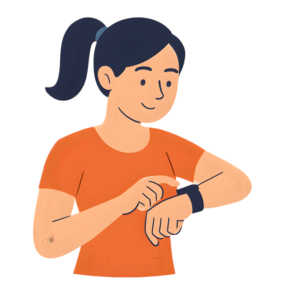 Girl checking smartwatch with transparent background modern lifestyle digital tech indoor environment close-up view for trendy insights png