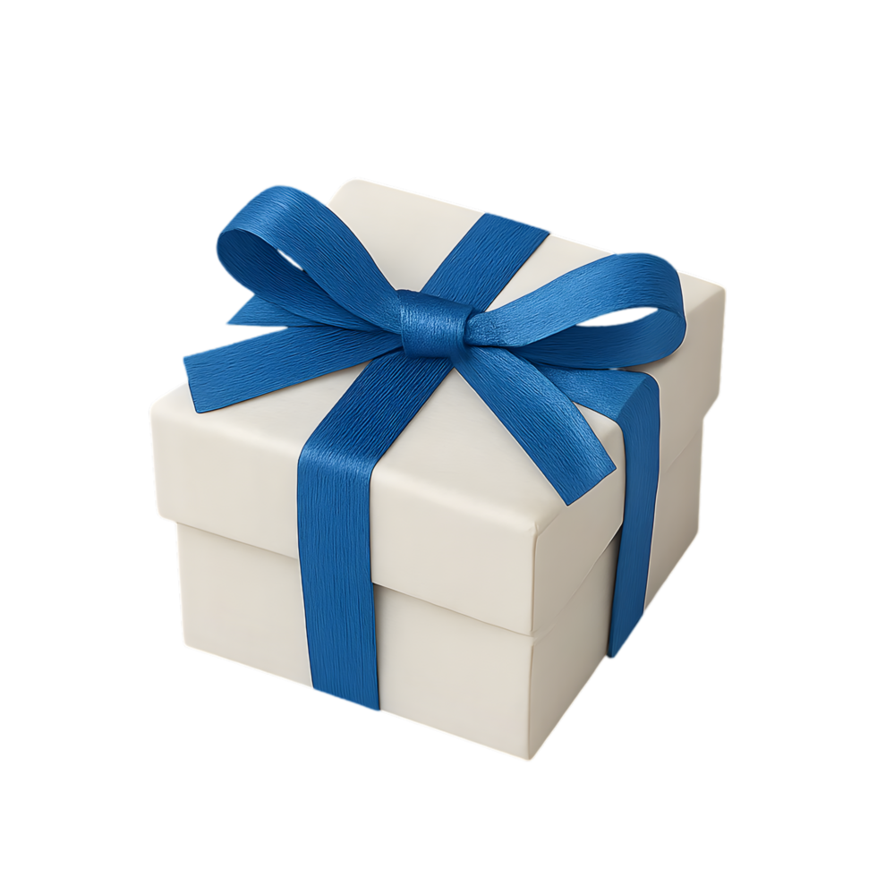 Tiny gift box with blue ribbon on transparent background celebrating special moments minimalistic design elegant display png