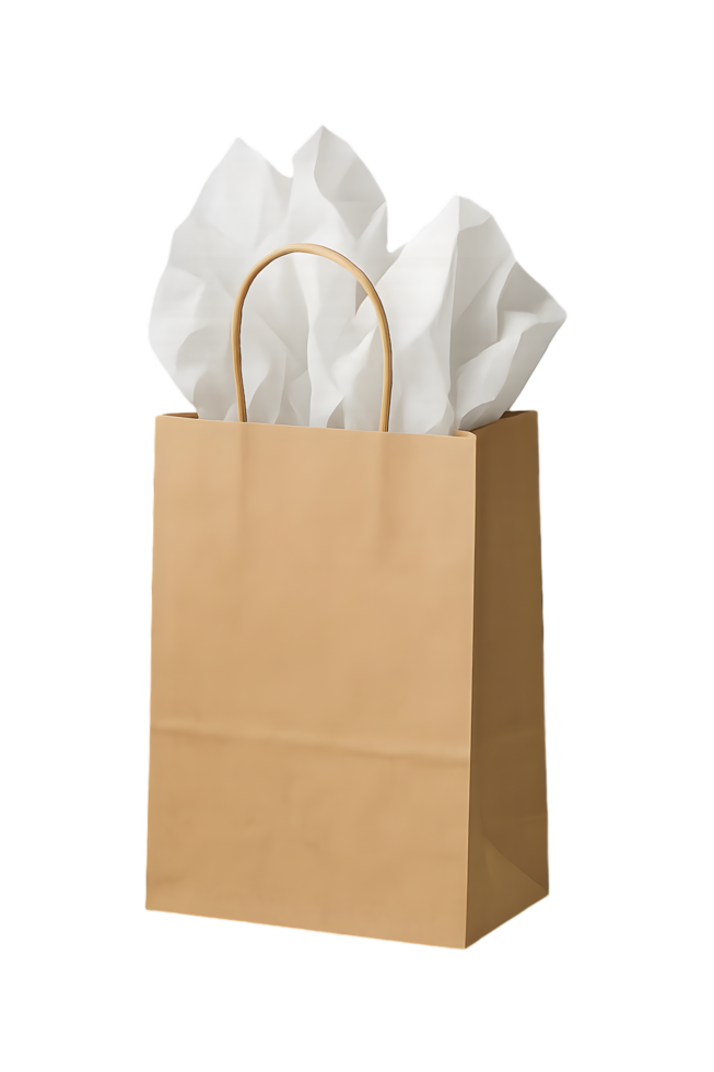 Gift bag with tissue paper transparent background shopping studio high-quality image creative concept png