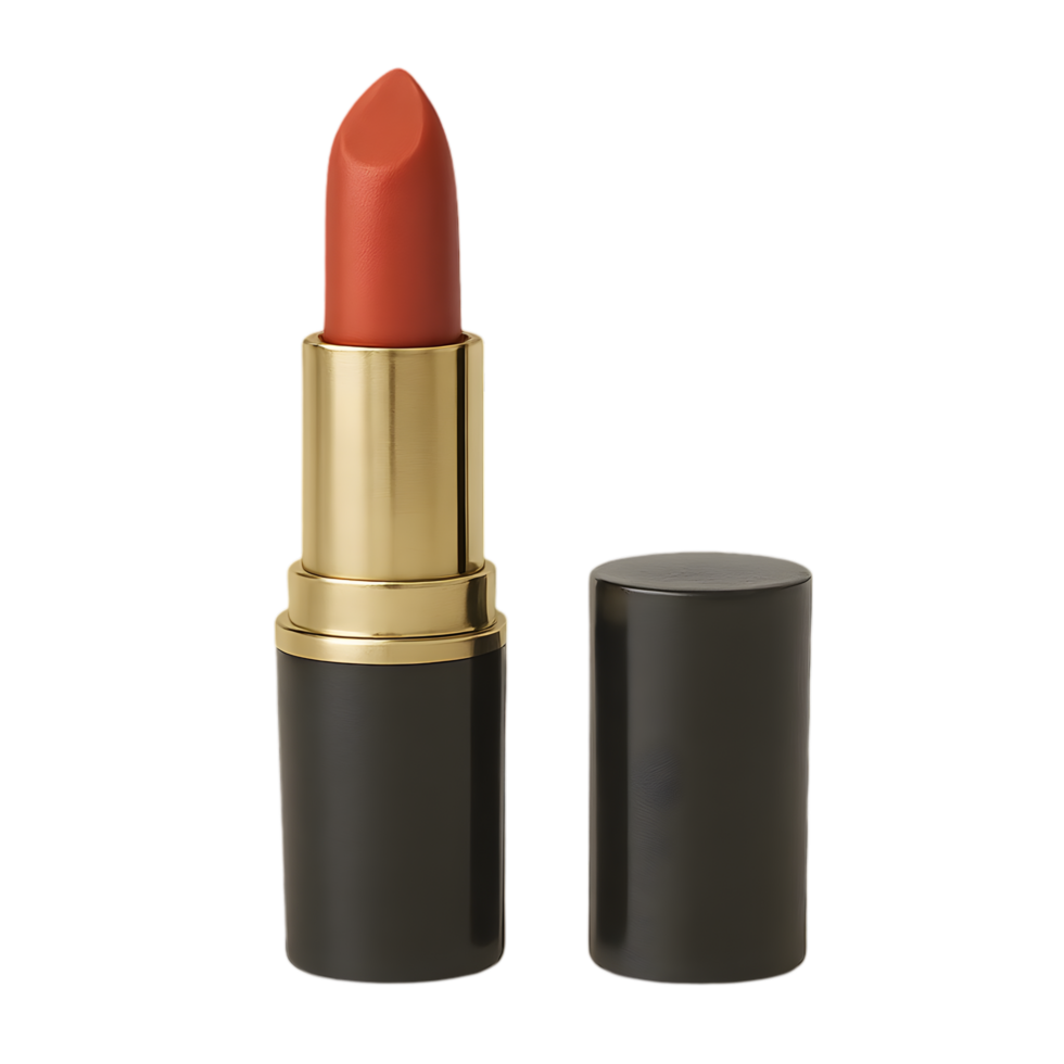 Elegant red lipstick with open cap transparent background realistic style glamorous setting close-up view for beauty showcase png