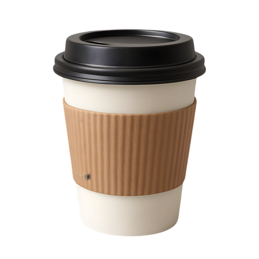 Disposable coffee cup with sleeve studio background product photography clean environment close-up transparent visual appeal png