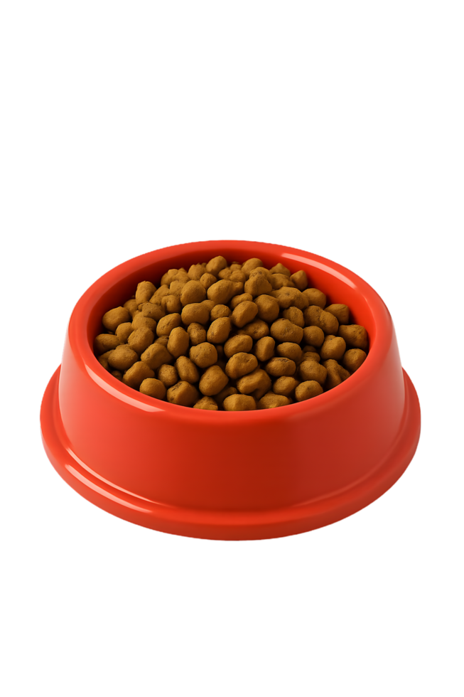 Pet food bowl with kibble on transparent background food photography home setting close-up view healthy pet nutrition png