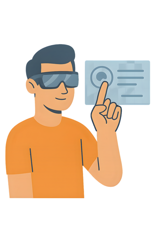 Man using vr interface in transparent background digital environment interactive experience png