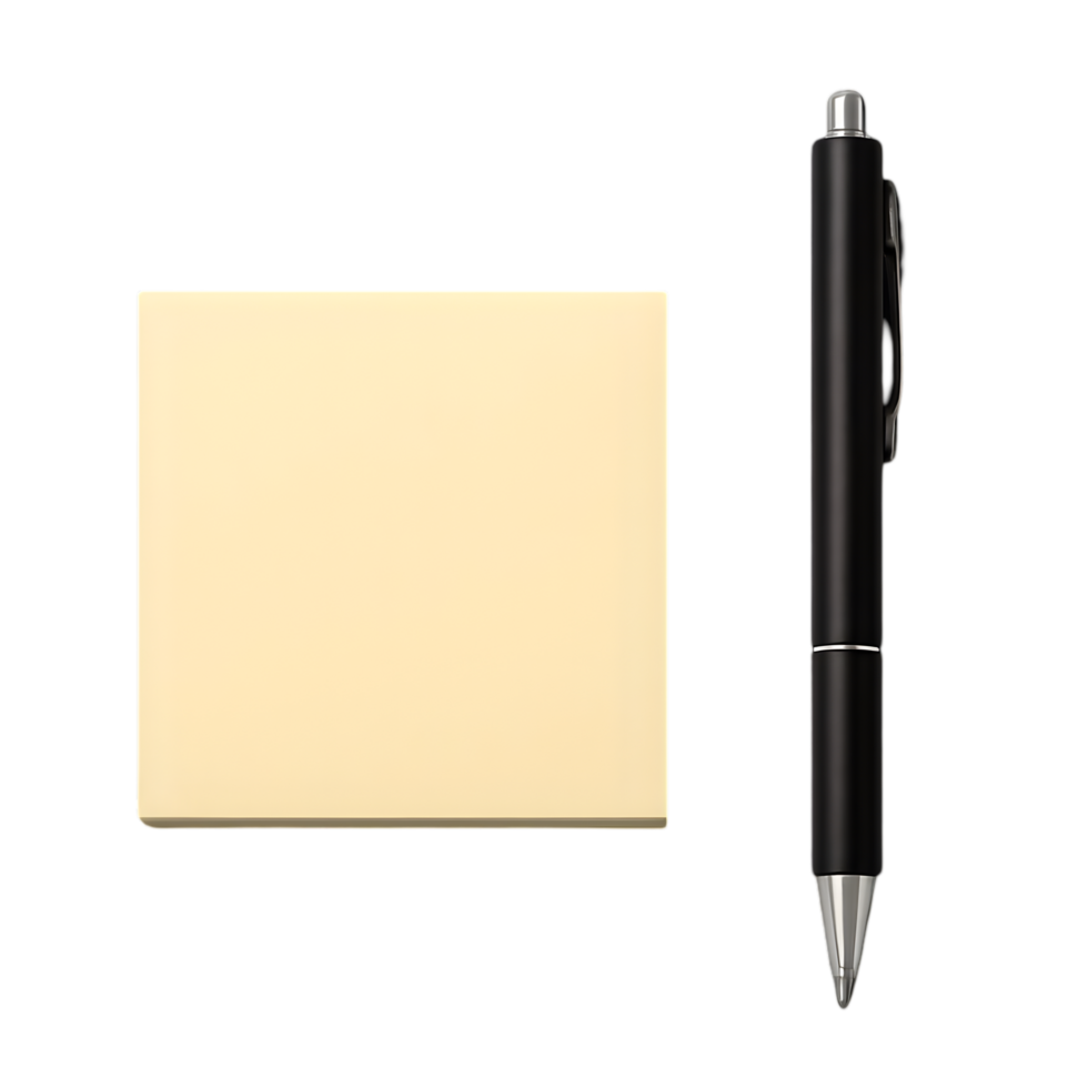 Square sticky note pad with pen on transparent background for business use in an organized workspace png