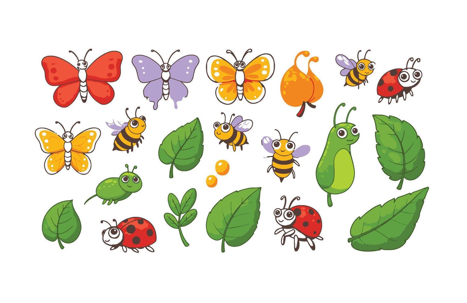 Beautiful hand-drawn butterfly sticker bundle with nature-inspired elements vector