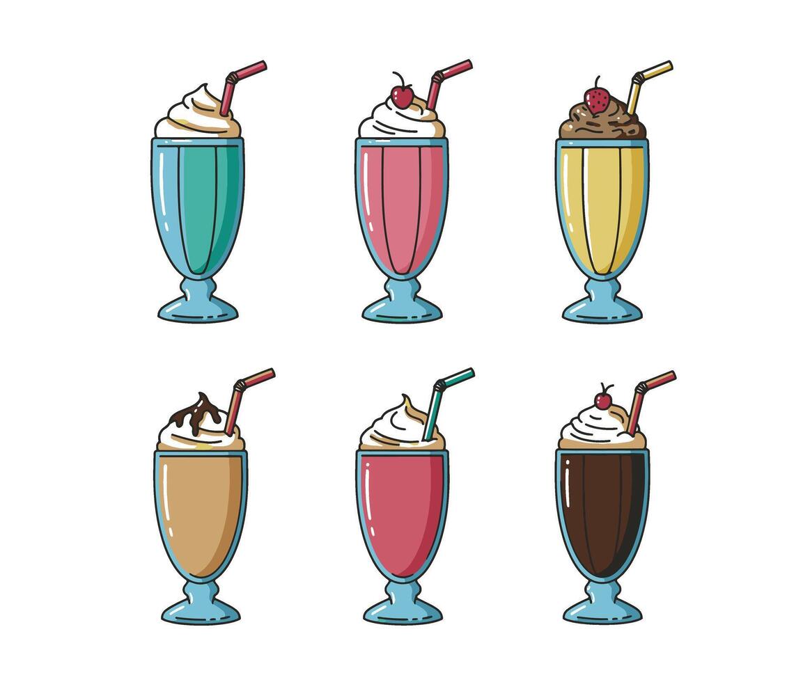 Delicious Tasty Juice and Colorful Cold Drinks in Glasses vector