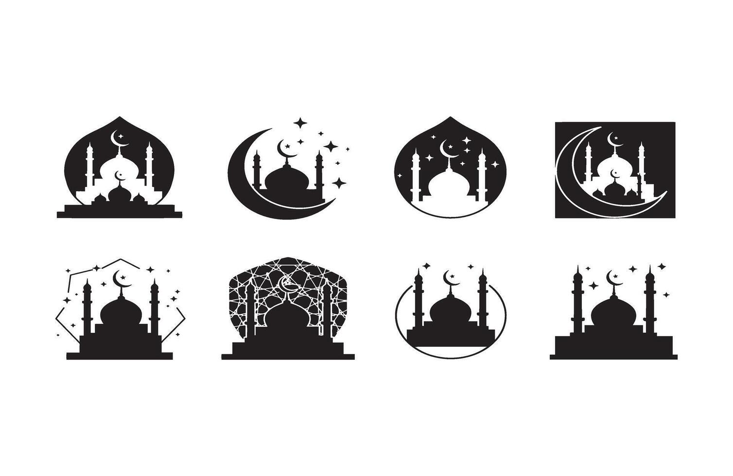 Islamic Mosque with Minarets Silhouettes for Elegant Artwork vector