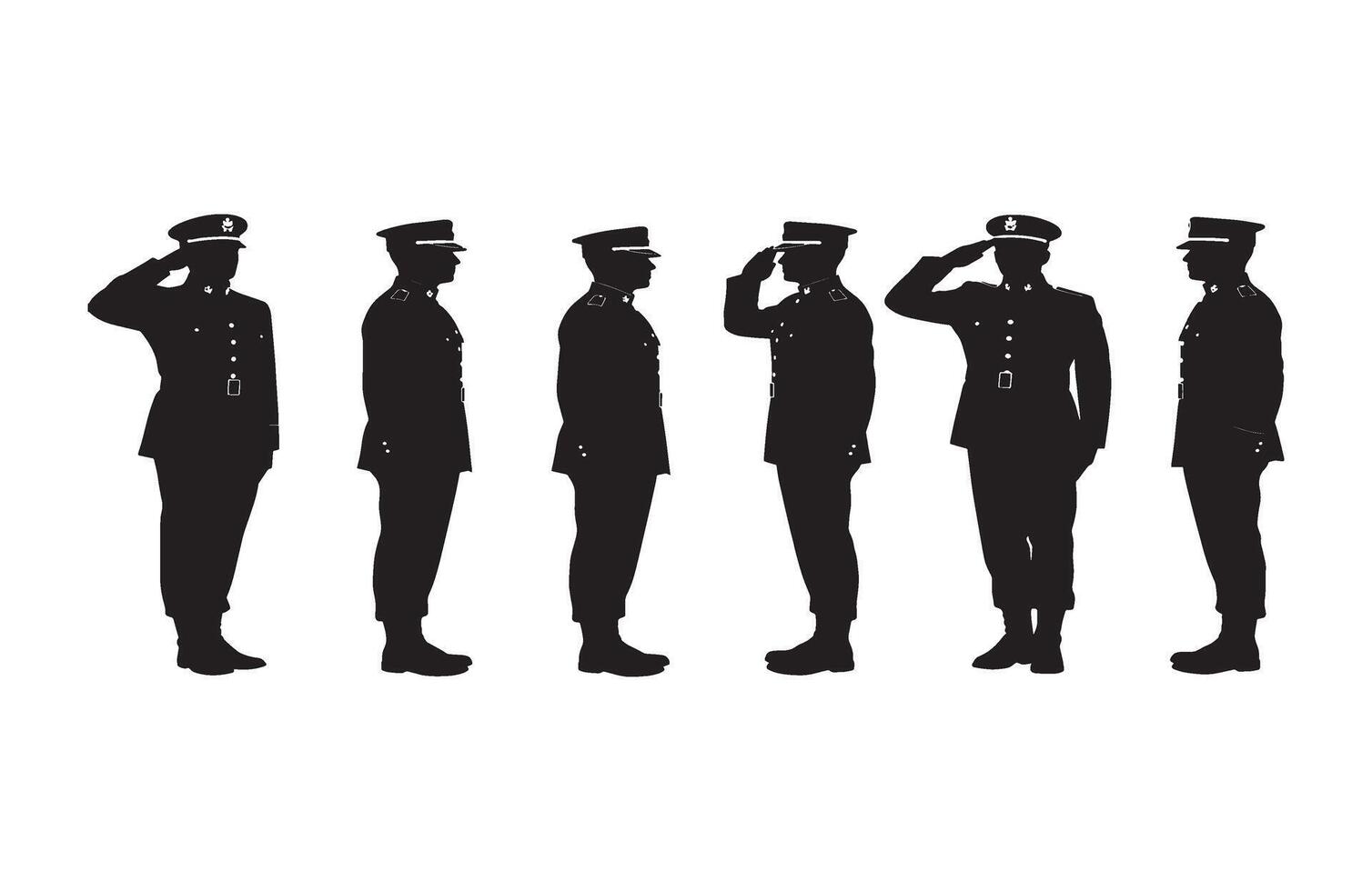 Silhouette of armed forces officer in decorated dress uniform performing a military salute vector