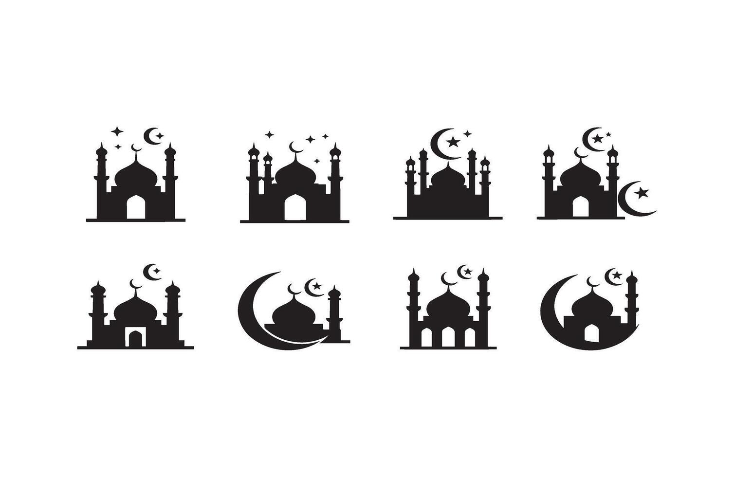 Majestic Islamic Architecture Mosque Icons for Holy Artwork vector