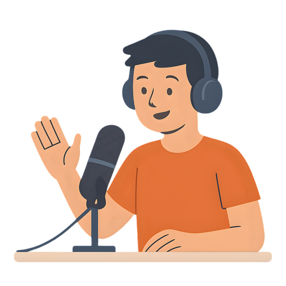 Teenage podcaster recording audio in a transparent background home studio creative environment engaging viewpoint png