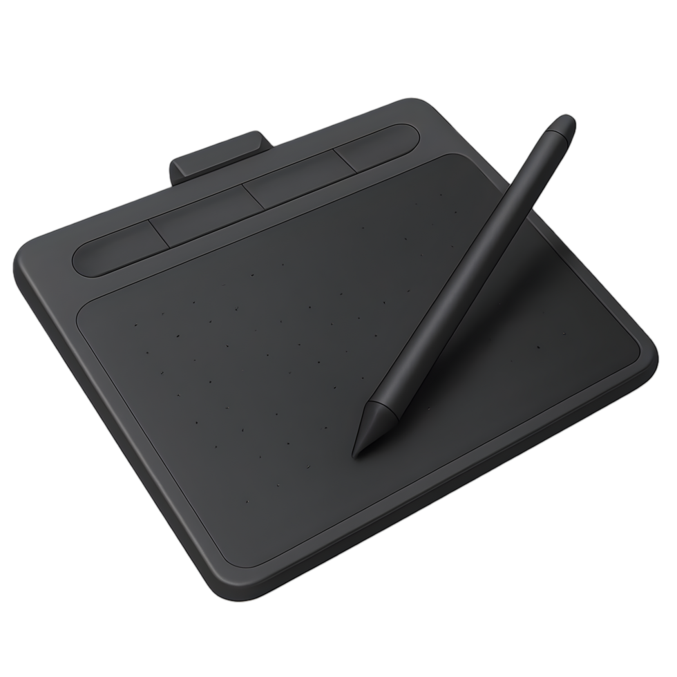 Digital drawing tablet with stylus transparent background creative workspace art environment top-down view innovation concept png