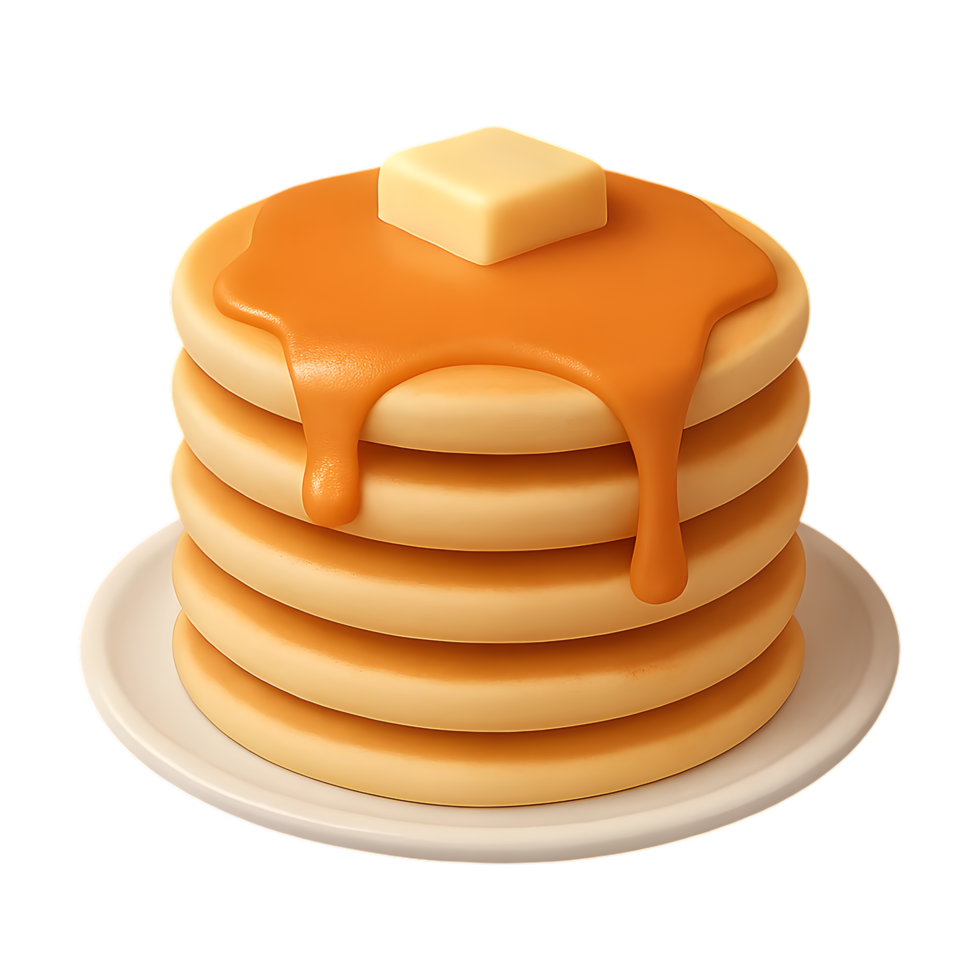 Delicious stack of pancakes with transparent syrup and butter breakfast table food photography cozy kitchen close-up view png