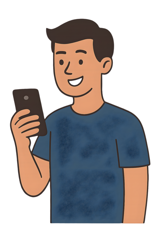 Smiling man looking at smartphone in transparent background lifestyle digital engagement cheerful environment positive outlook png