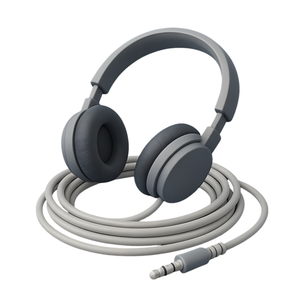 Coiled wired headphones on transparent background close-up view modern aesthetic for tech enthusiasts png