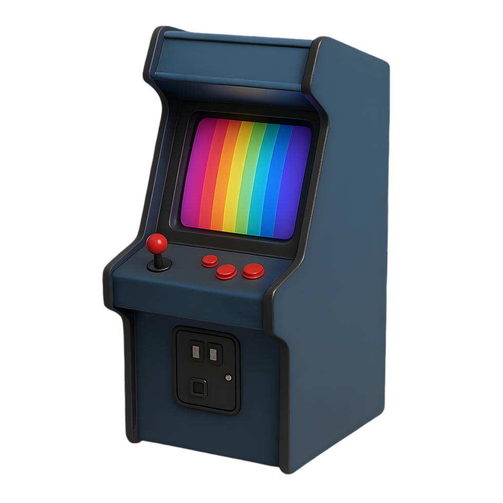 Colorful arcade machine with transparent background in vibrant gaming environment for retro game lovers png