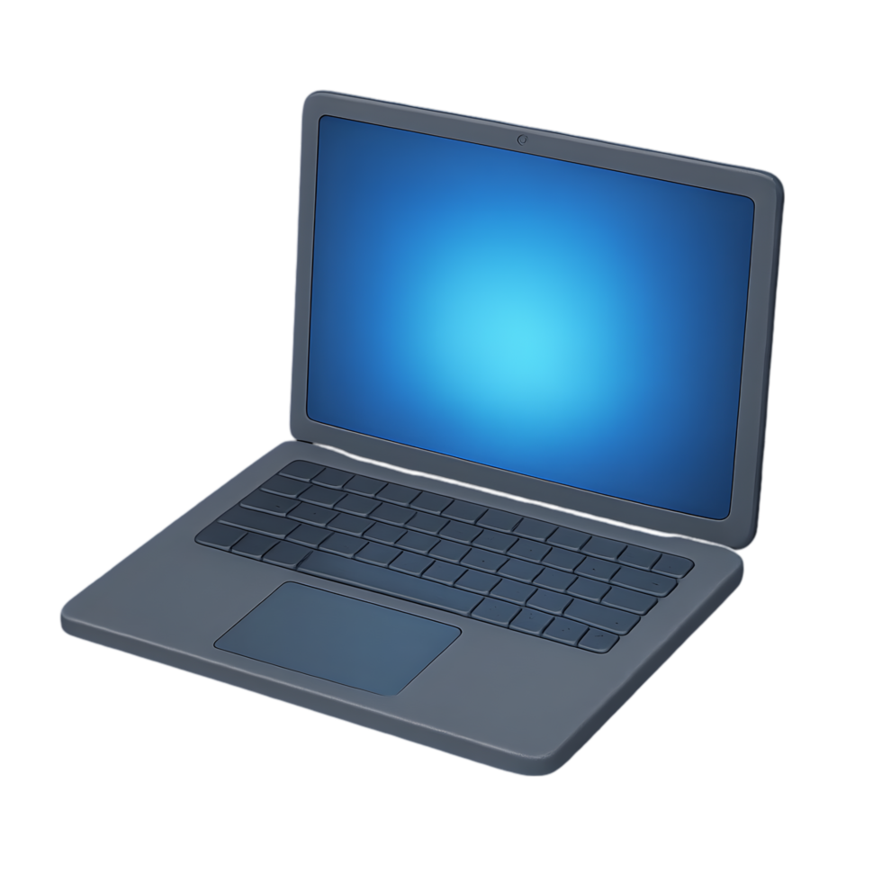 Glowing laptop on transparent background home office setup digital workspace modern environment close-up view productivity concept png