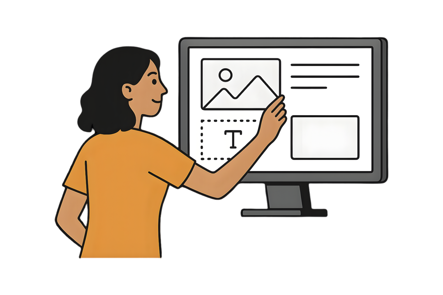 Designer engages with big screen in digital workspace creating stunning graphics with transparent backgrounds for dynamic visual experience png