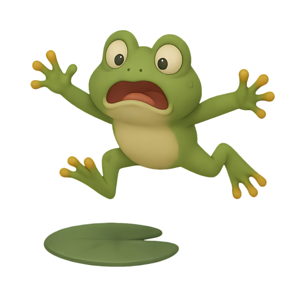 Frog jumping over missing lily pad nature scene transparent background playful environment whimsical viewpoint png