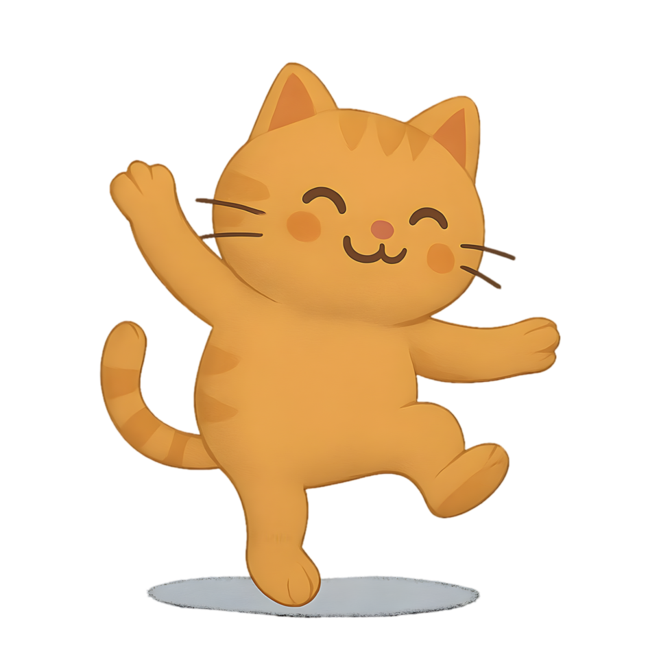 Dancing cat with one leg up transparent background playful animation whimsical environment joyful concept png