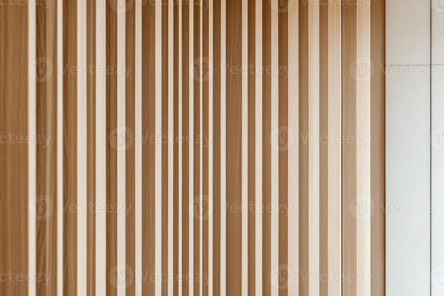 A long wooden wall with a series of brown stripes photo