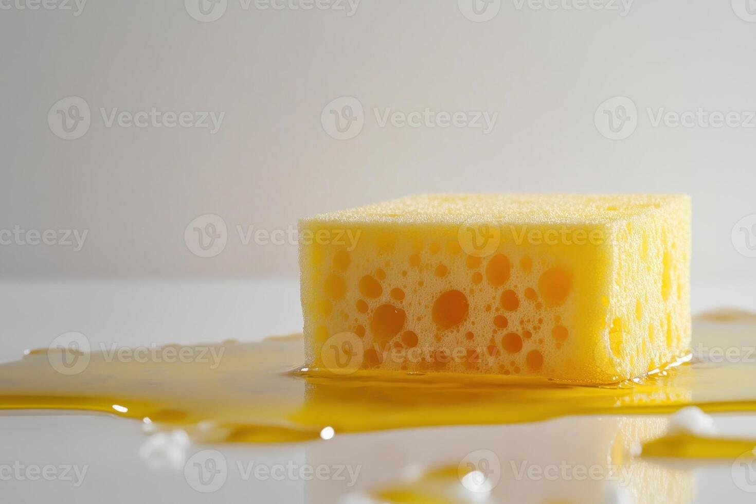 A yellow sponge is sitting on a yellow liquid photo