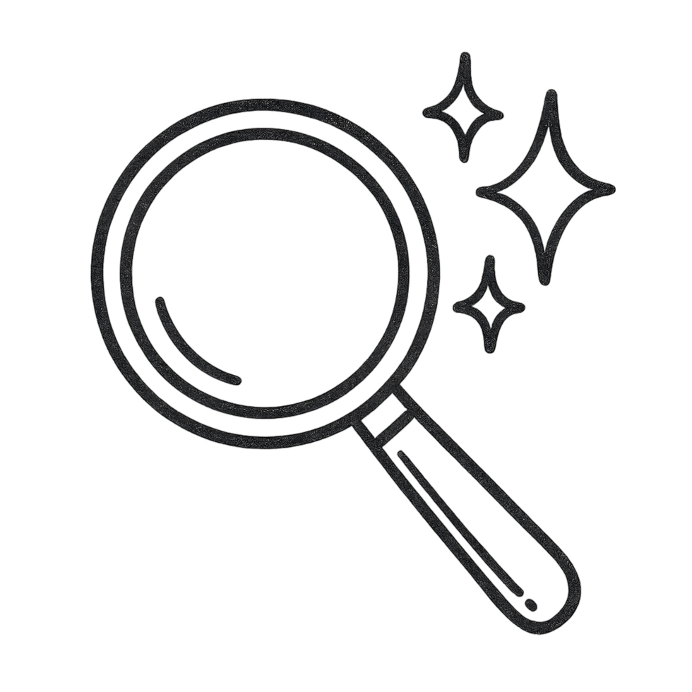 Doodle magnifying glass with sparkles transparent background graphic design creative environment close-up view inspiration png