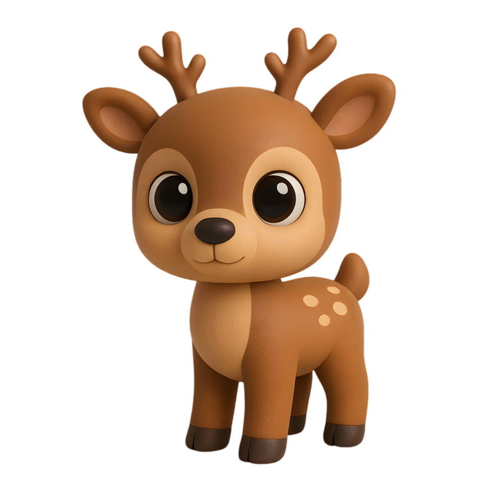 Charming deer with small antlers and big eyes transparent background cartoon style whimsical environment playful concept png