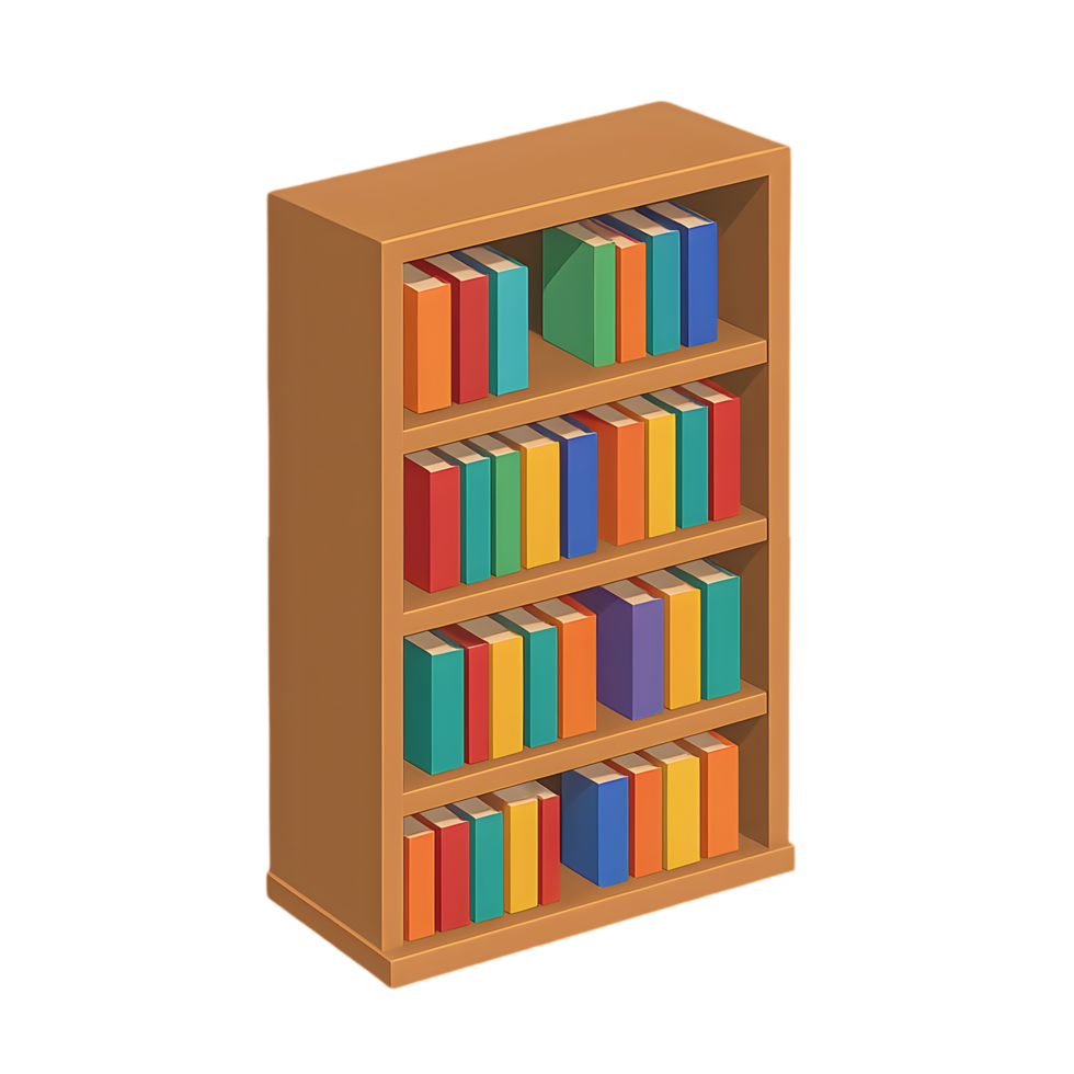 Colorful books on a transparent background of a wooden bookshelf in a bright room png