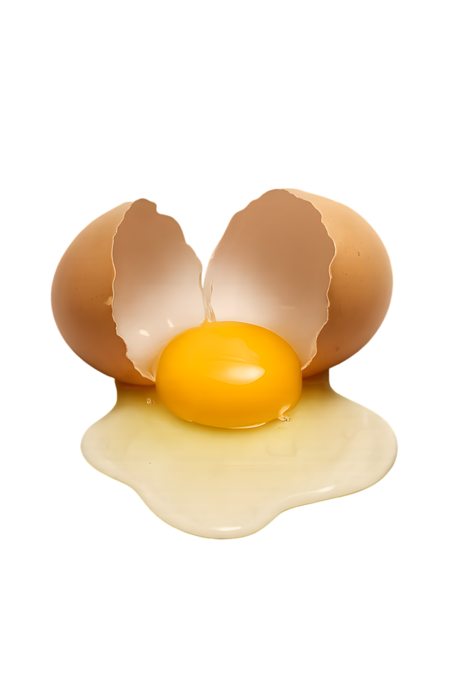 Spilled egg yolk on transparent background culinary art kitchen setting close-up view visual impact png