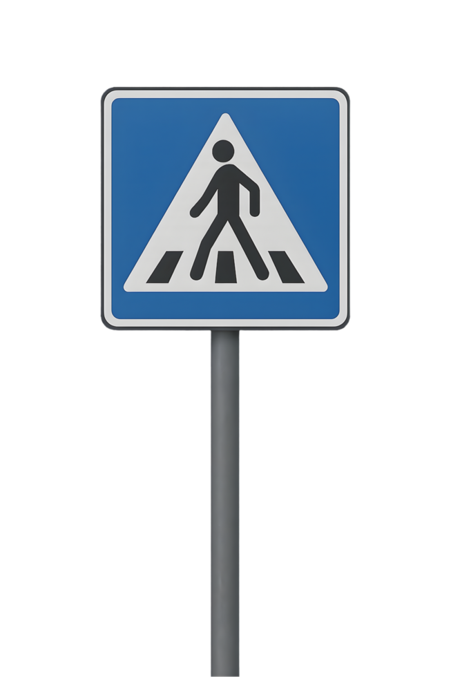 Transparent crosswalk sign post on blue background urban setting traffic alert clear viewpoint safety concept png