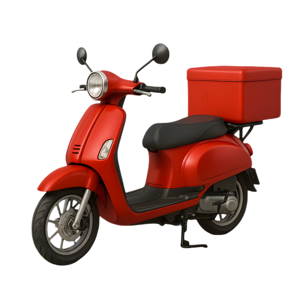 Fast delivery motorbike with transparent background urban setting high-quality image dynamic viewpoint delivery concept png