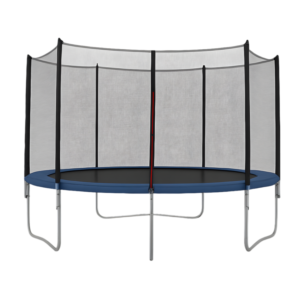 Trampoline with transparent net backyard fun outdoor play vibrant environment dynamic perspective joyful activity png