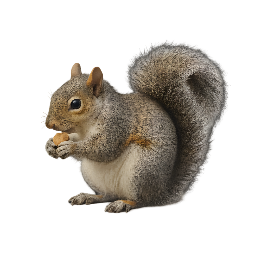 Grey squirrel holding nut transparent background nature scene outdoor environment close-up viewpoint png