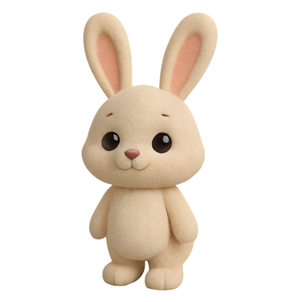 Transparent background fluffy bunny with long ears standing up in a playful environment png