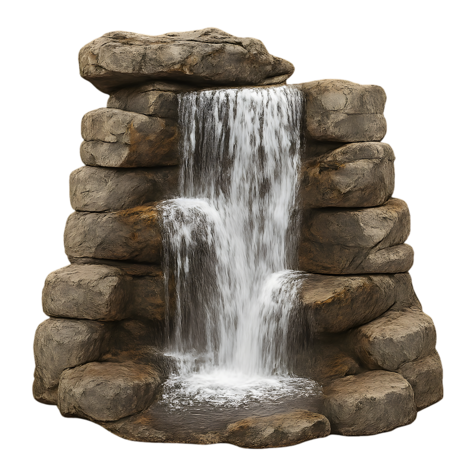 Transparent waterfall rock structure nature digital artwork serene environment close-up viewpoint png