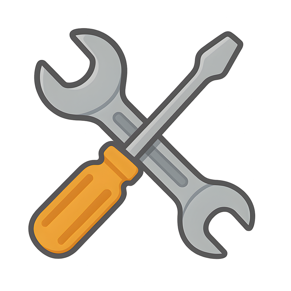 Cartoon style wrench and screwdriver cross transparent background graphic design tool environment creative viewpoint png